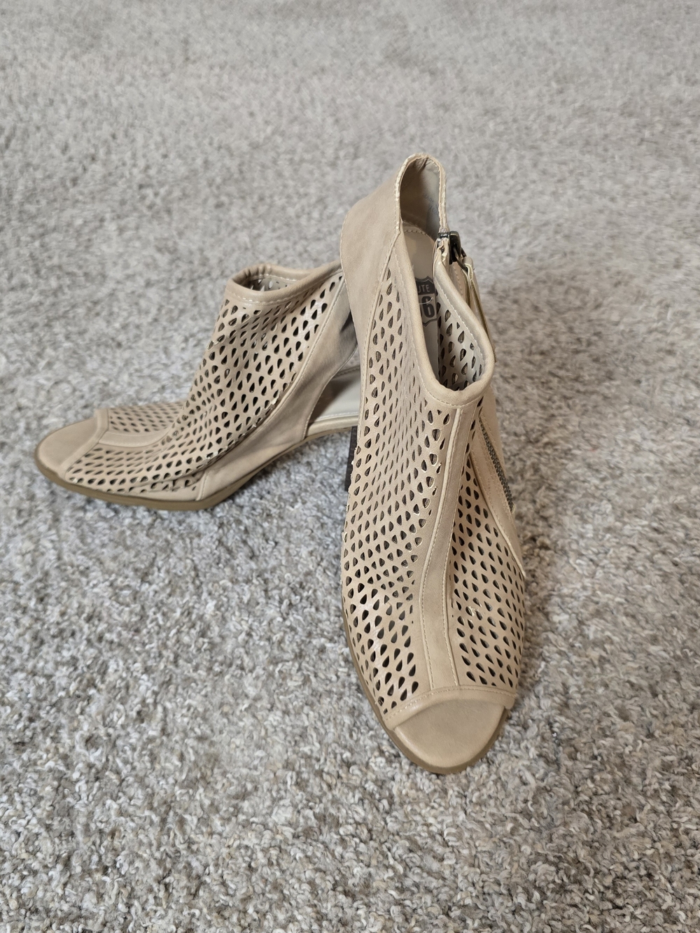 Route 66 Winston Women's Beige Open Toe Ankle Bootie Boots Zip Breathable 10 New